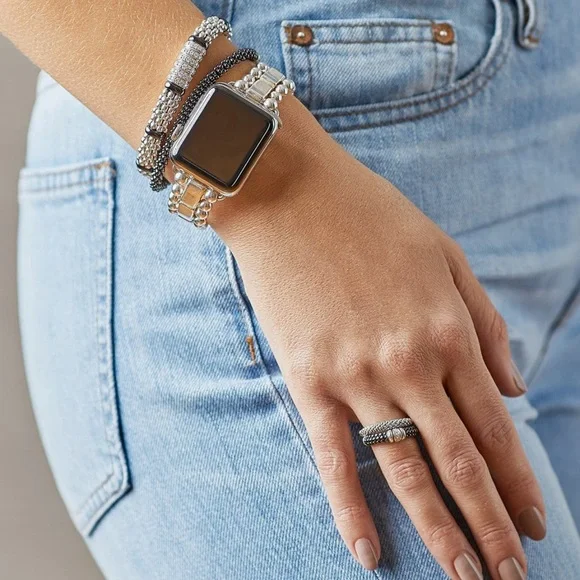 Lagos Stainless Steel Smart Caviar Apple Watch Band - Picture 5 of 8